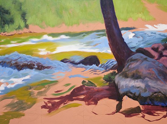 Step-by-step oil painting of Gore Creek Colorado by John Hulsey